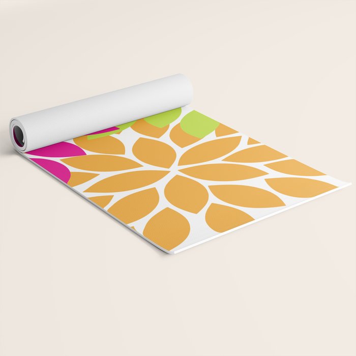 Bold Colorful Hot Pink Lime Orange Dahlia Flower Burst Petals Yoga Mat Gallery Image 2