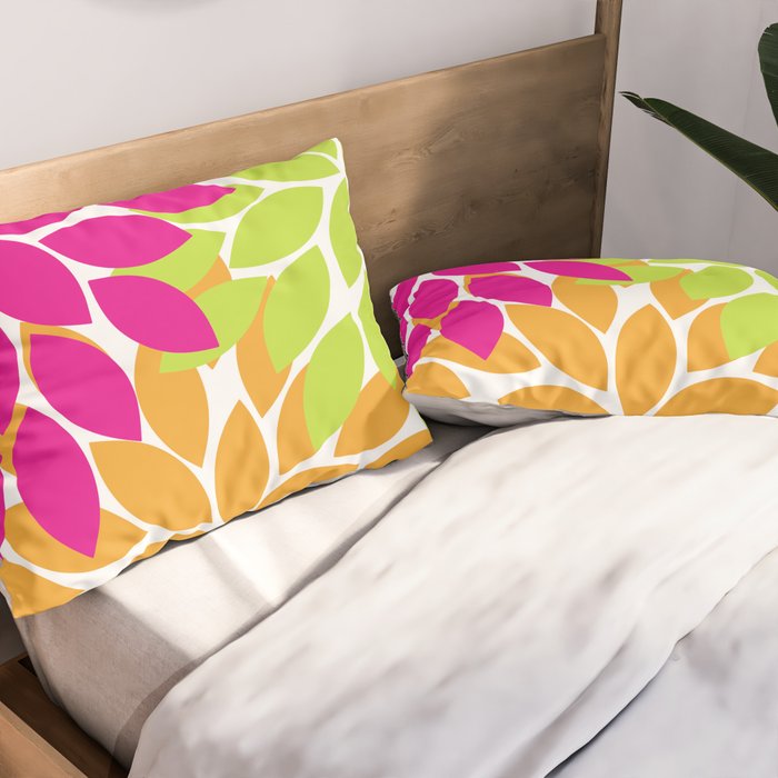 Bold Colorful Hot Pink Lime Orange Dahlia Flower Burst Petals Pillow Sham Gallery Image 2