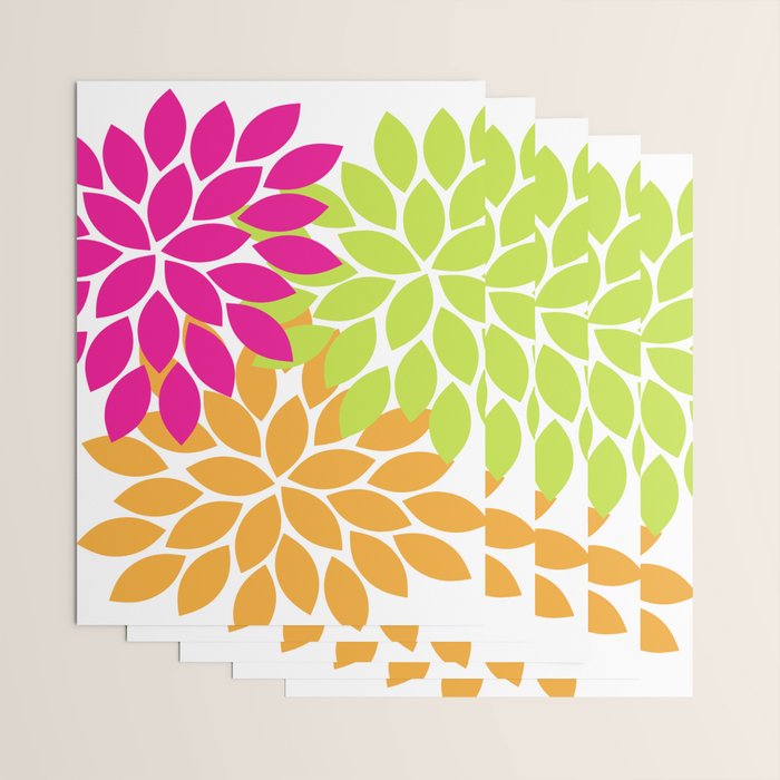 Bold Colorful Hot Pink Lime Orange Dahlia Flower Burst Petals Wrapping Paper Gallery Image 3