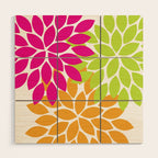 Bold Colorful Hot Pink Lime Orange Dahlia Flower Burst Petals Wood Wall Art Gallery Image 1