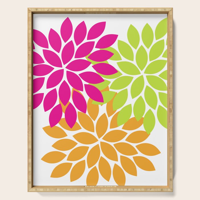 Bold Colorful Hot Pink Lime Orange Dahlia Flower Burst Petals Serving Tray Gallery Image 1