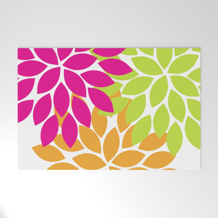 Bold Colorful Hot Pink Lime Orange Dahlia Flower Burst Petals Welcome Mat Gallery Image 1