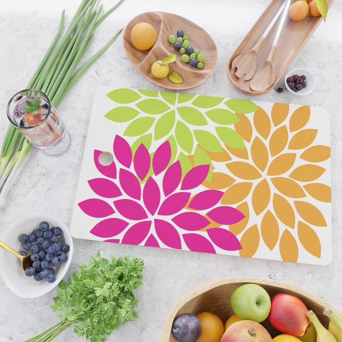 Bold Colorful Hot Pink Lime Orange Dahlia Flower Burst Petals Cutting Board Gallery Image 2