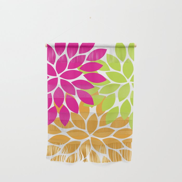 Bold Colorful Hot Pink Lime Orange Dahlia Flower Burst Petals Wall Hanging Gallery Image 1