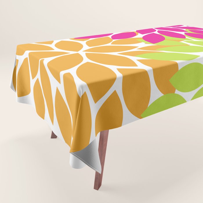Bold Colorful Hot Pink Lime Orange Dahlia Flower Burst Petals Tablecloth Gallery Image 1
