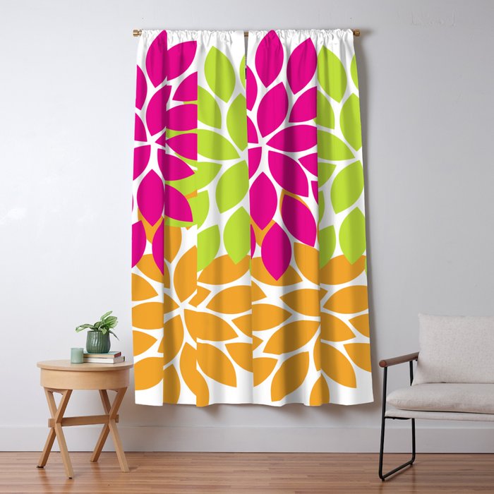 Bold Colorful Hot Pink Lime Orange Dahlia Flower Burst Petals Window Curtain Gallery Image 5