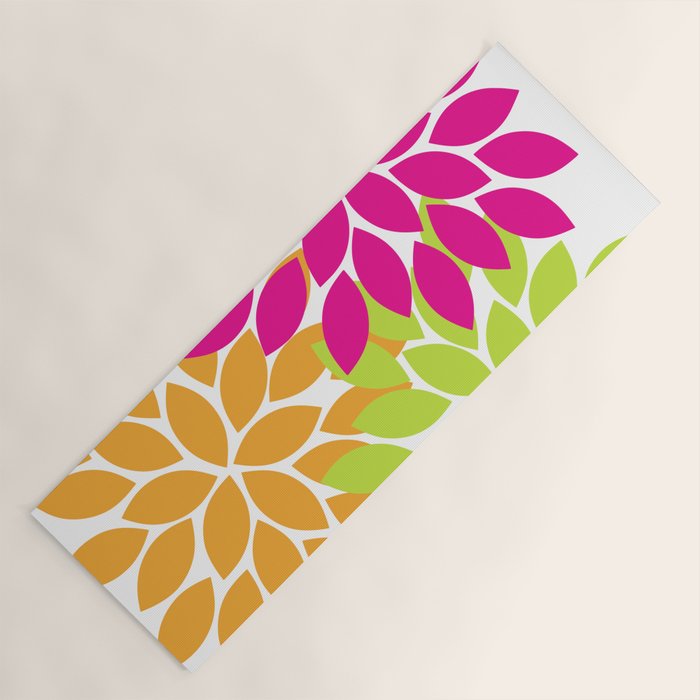 Bold Colorful Hot Pink Lime Orange Dahlia Flower Burst Petals Yoga Mat Gallery Image 1