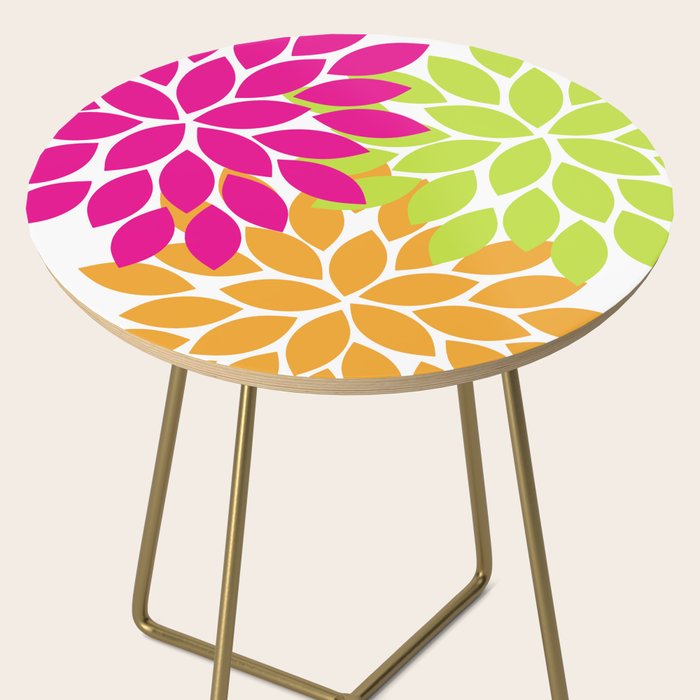Bold Colorful Hot Pink Lime Orange Dahlia Flower Burst Petals Side Table Gallery Image 2