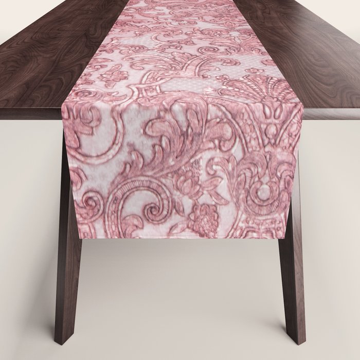 Elegant chic pink burgundy grunge floral damask Table Runner Gallery Image 1