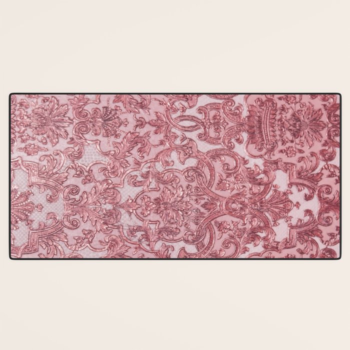 Elegant chic pink burgundy grunge floral damask Desk Mat Gallery Image 3