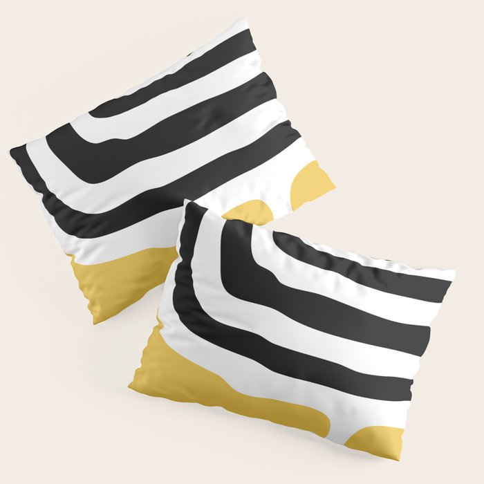 Mid Century Modern Atomic Rings 222 Yellow and Black Pillow Sham Gallery Image 3