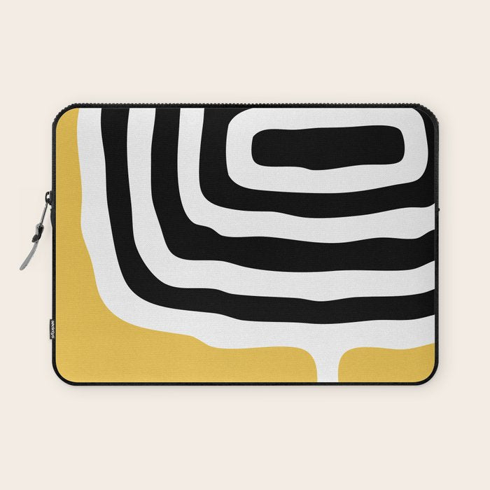 Mid Century Modern Atomic Rings 222 Yellow and Black Laptop Sleeve Gallery Image 1