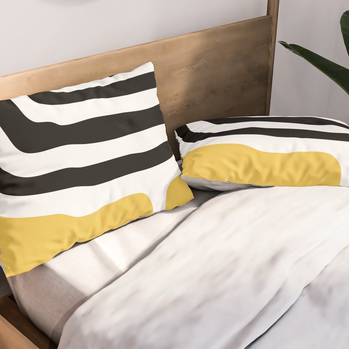 Mid Century Modern Atomic Rings 222 Yellow and Black Pillow Sham Gallery Image 2
