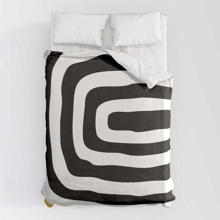Mid Century Modern Atomic Rings 222 Yellow and Black Duvet Cover Gallery Image 6