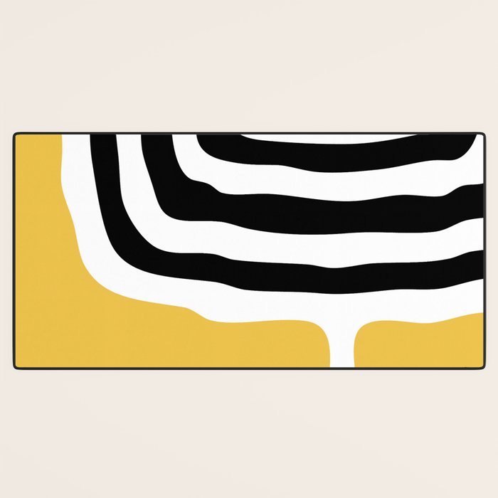Mid Century Modern Atomic Rings 222 Yellow and Black Desk Mat Gallery Image 3