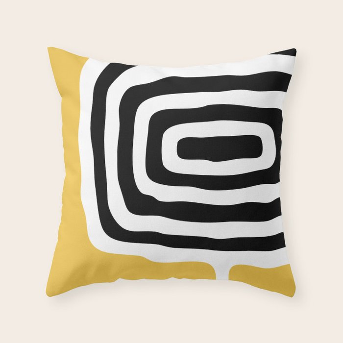 Mid Century Modern Atomic Rings 222 Yellow and Black Throw Pillow Gallery Image 6