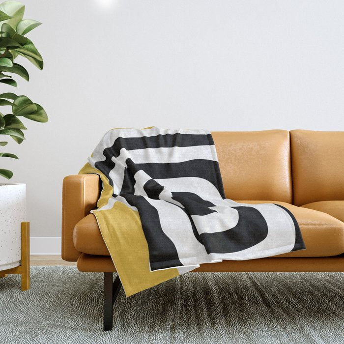 Mid Century Modern Atomic Rings 222 Yellow and Black Throw Blanket Gallery Image 1
