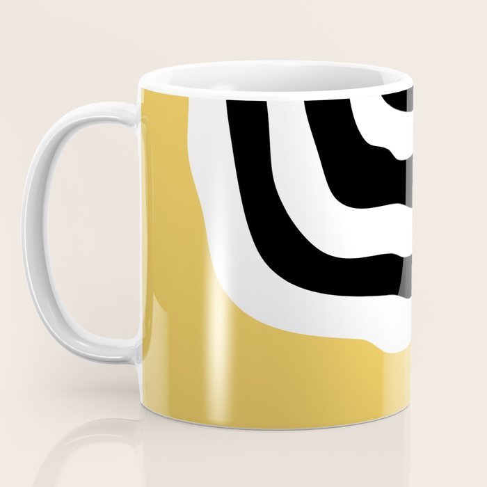 Mid Century Modern Atomic Rings 222 Yellow and Black Coffee Mug Gallery Image 3