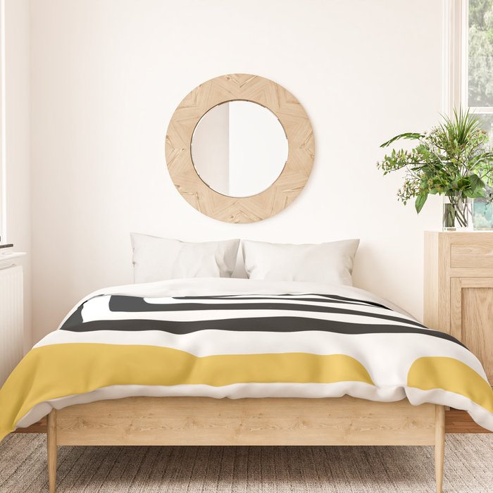 Mid Century Modern Atomic Rings 222 Yellow and Black Duvet Cover Gallery Image 3
