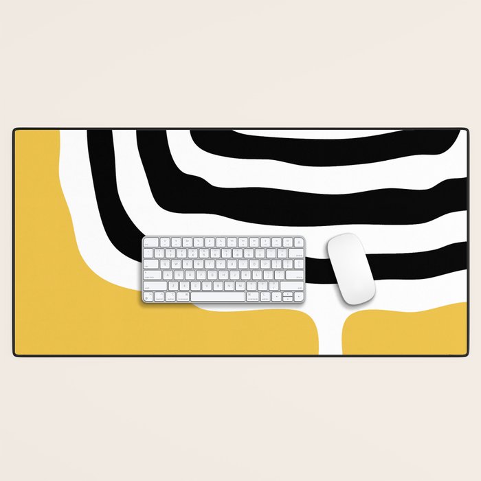 Mid Century Modern Atomic Rings 222 Yellow and Black Desk Mat Gallery Image 1