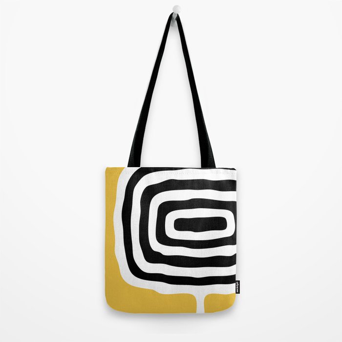 Mid Century Modern Atomic Rings 222 Yellow and Black Tote Bag Gallery Image 2