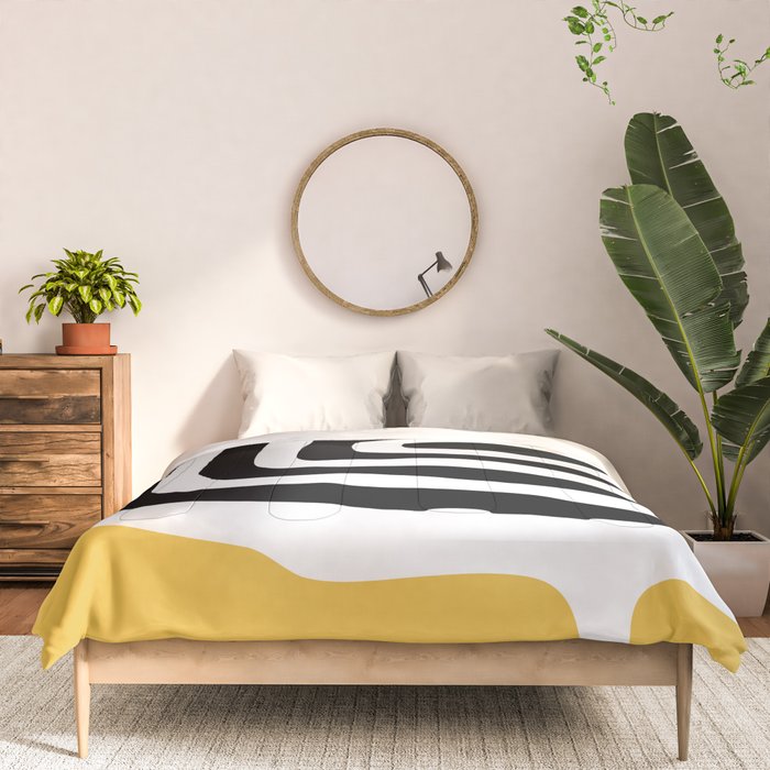 Mid Century Modern Atomic Rings 222 Yellow and Black Comforter Gallery Image 3