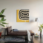 Mid Century Modern Atomic Rings 222 Yellow and Black Wood Wall Art Gallery Image 2