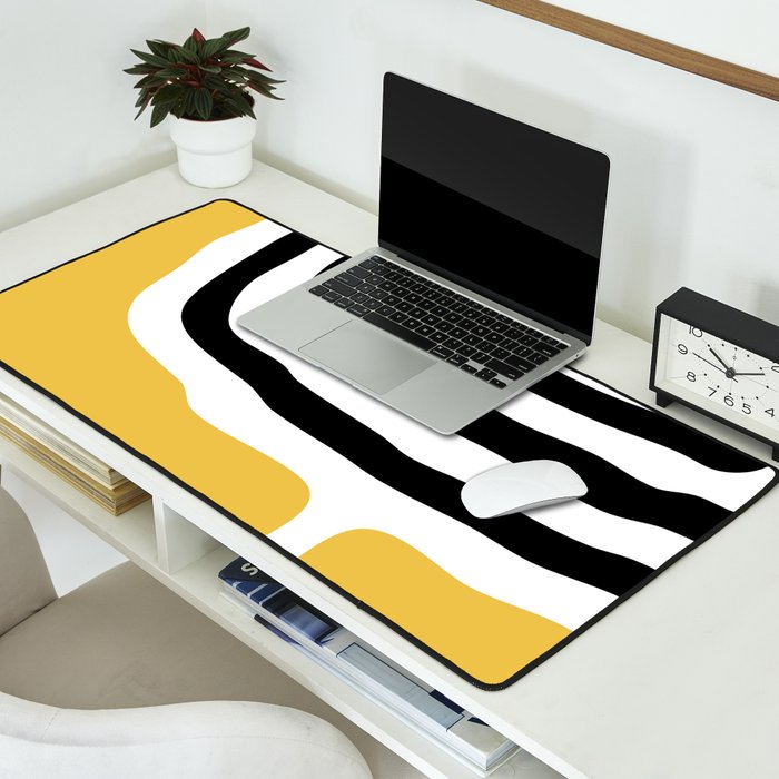 Mid Century Modern Atomic Rings 222 Yellow and Black Desk Mat Gallery Image 2
