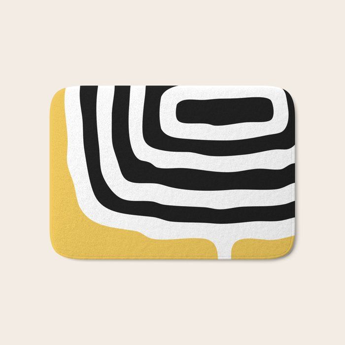 Mid Century Modern Atomic Rings 222 Yellow and Black Bath Mat Gallery Image 1