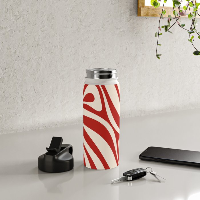 New Groove Retro Swirl Abstract Pattern in Red and Almond Cream Water Bottle Gallery Image 4