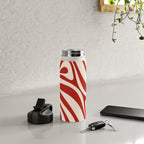 New Groove Retro Swirl Abstract Pattern in Red and Almond Cream Water Bottle Gallery Image 4