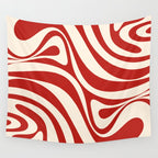New Groove Retro Swirl Abstract Pattern in Red and Almond Cream Wall Tapestry Gallery Image 4