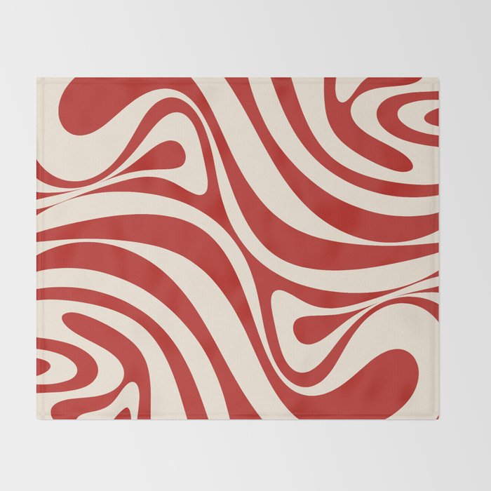 New Groove Retro Swirl Abstract Pattern in Red and Almond Cream Throw Blanket Gallery Image 2