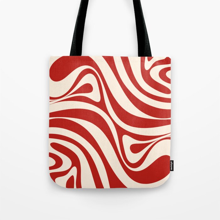 New Groove Retro Swirl Abstract Pattern in Red and Almond Cream Tote Bag Gallery Image 1