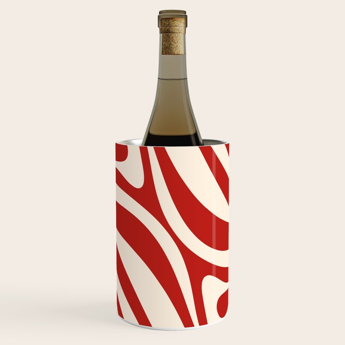 New Groove Retro Swirl Abstract Pattern in Red and Almond Cream Wine Chiller Gallery Image 1