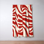 New Groove Retro Swirl Abstract Pattern in Red and Almond Cream Window Curtain Gallery Image 3