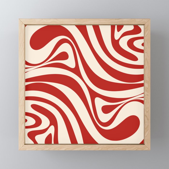 New Groove Retro Swirl Abstract Pattern in Red and Almond Cream Mini Art Print Gallery Image 1