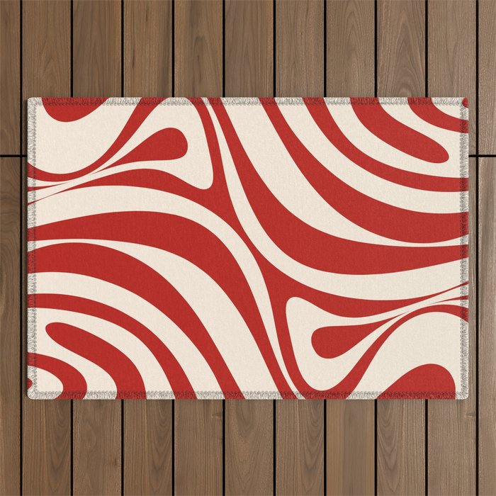 New Groove Retro Swirl Abstract Pattern in Red and Almond Cream Outdoor Rug Gallery Image 1
