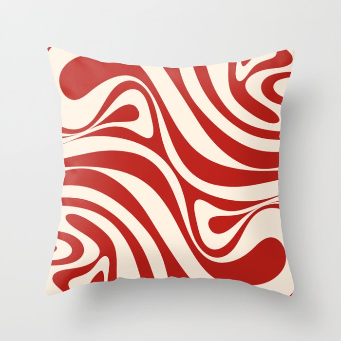 New Groove Retro Swirl Abstract Pattern in Red and Almond Cream Throw Pillow Gallery Image 6