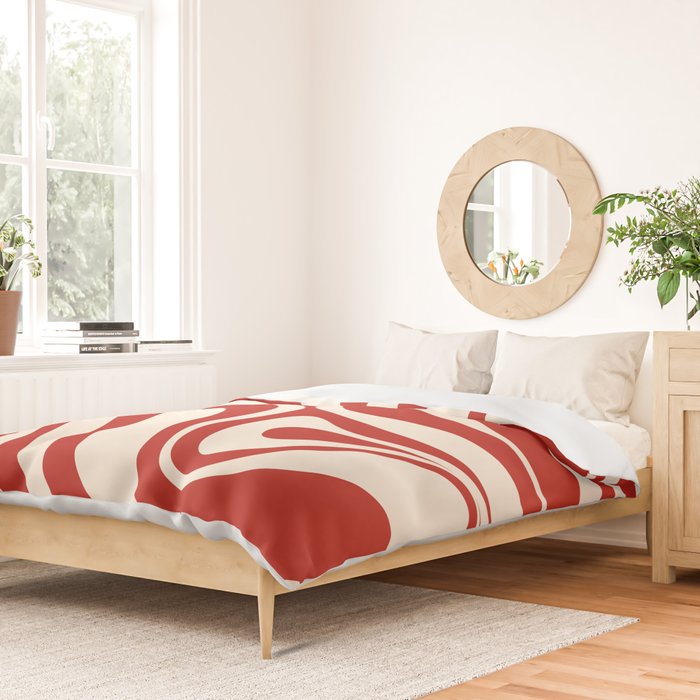 New Groove Retro Swirl Abstract Pattern in Red and Almond Cream Duvet Cover Gallery Image 2