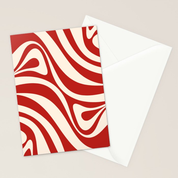 New Groove Retro Swirl Abstract Pattern in Red and Almond Cream Stationery Card Gallery Image 2