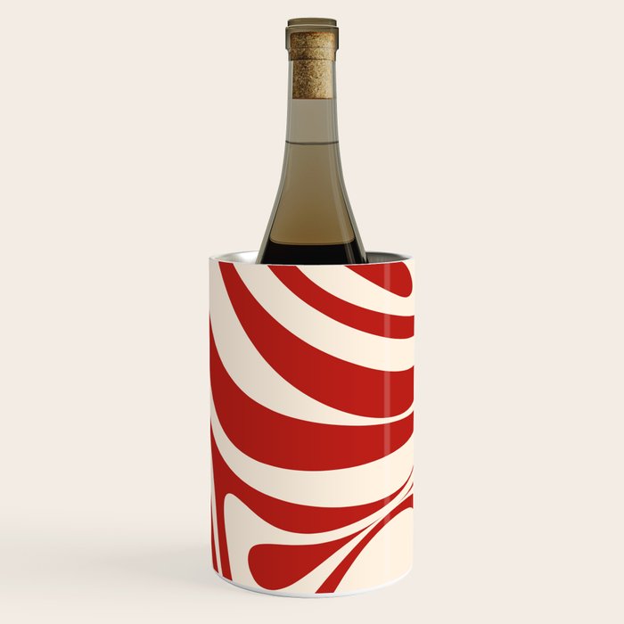 New Groove Retro Swirl Abstract Pattern in Red and Almond Cream Wine Chiller Gallery Image 3