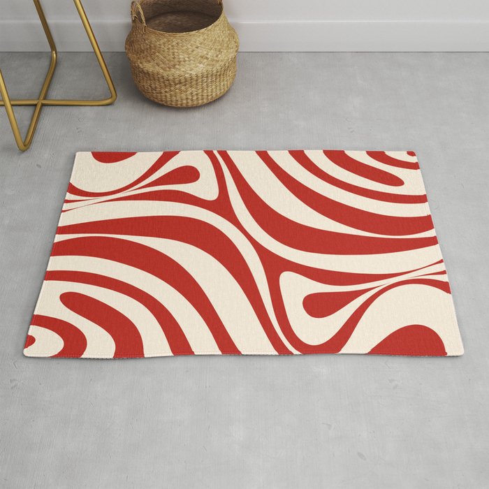New Groove Retro Swirl Abstract Pattern in Red and Almond Cream Rug Gallery Image 1