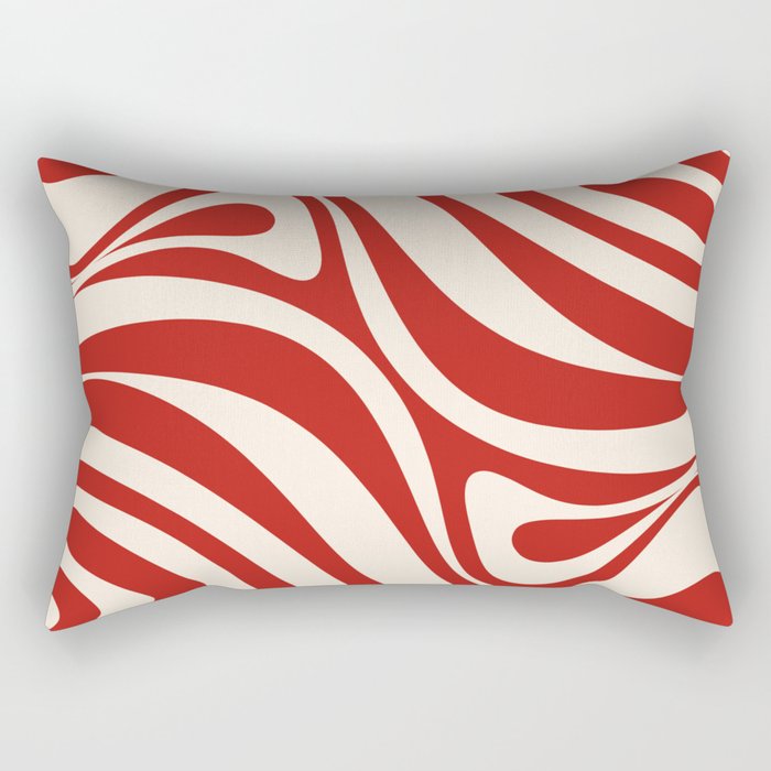 New Groove Retro Swirl Abstract Pattern in Red and Almond Cream Rectangular Pillow Gallery Image 1