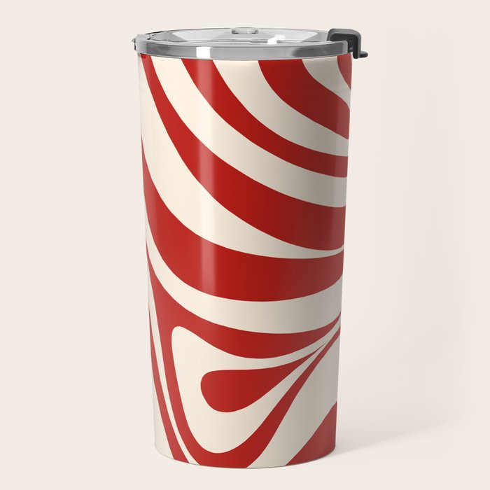 New Groove Retro Swirl Abstract Pattern in Red and Almond Cream Travel Mug Gallery Image 2