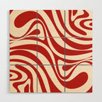 New Groove Retro Swirl Abstract Pattern in Red and Almond Cream Wood Wall Art Gallery Image 1