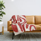 New Groove Retro Swirl Abstract Pattern in Red and Almond Cream Throw Blanket Gallery Image 1