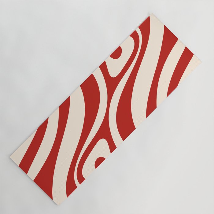 New Groove Retro Swirl Abstract Pattern in Red and Almond Cream Yoga Mat Gallery Image 1