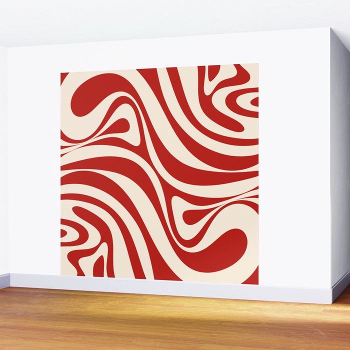 New Groove Retro Swirl Abstract Pattern in Red and Almond Cream Wall Mural Gallery Image 2