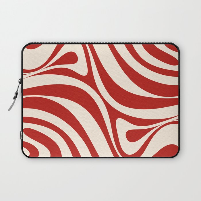 New Groove Retro Swirl Abstract Pattern in Red and Almond Cream Laptop Sleeve Gallery Image 1